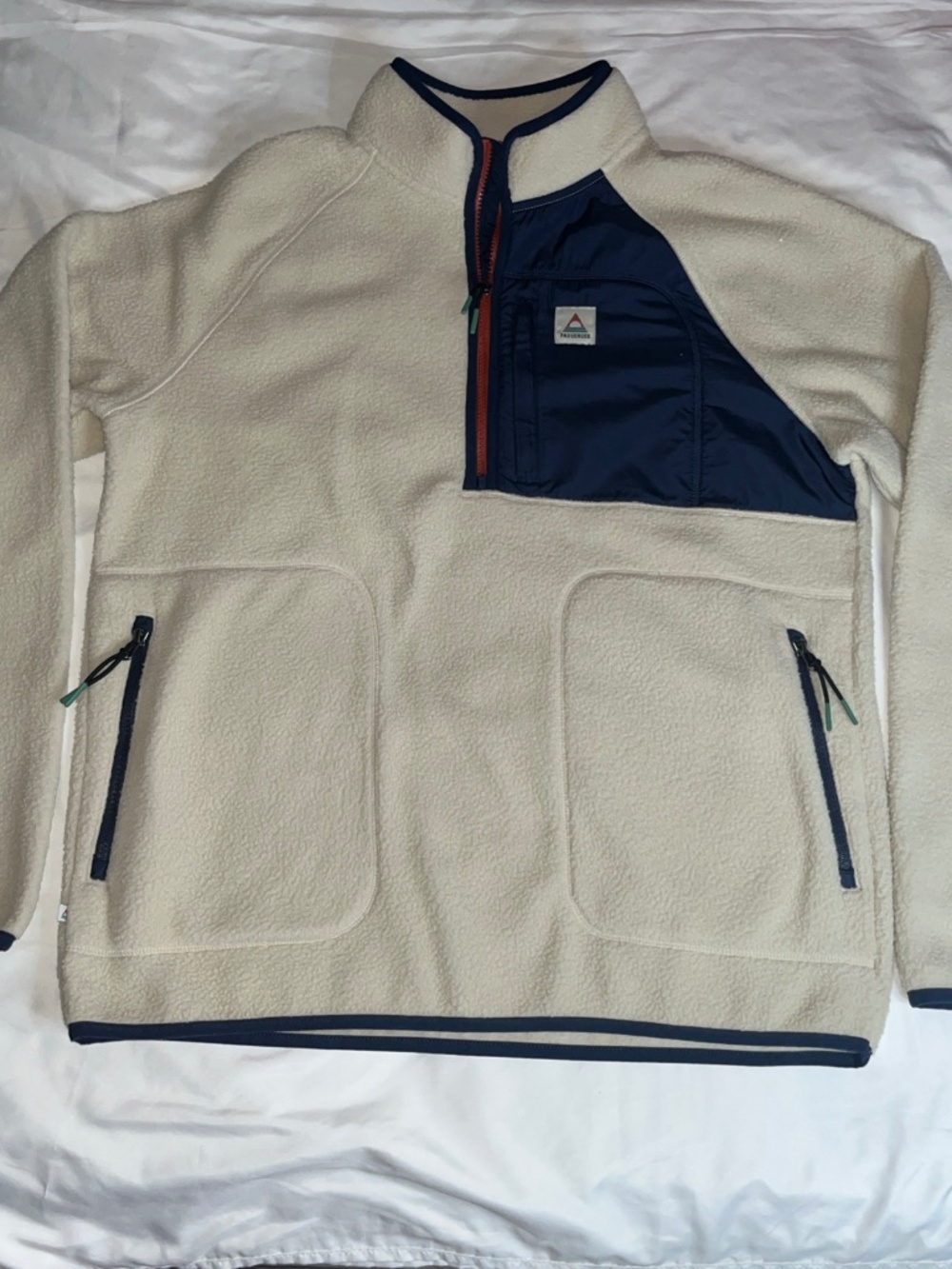 Passenger Men’s Large Offgrid Sherpa Half Zip Fleece Pullon Sweater Cream Navy